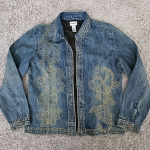 Chico's Denim Jean Jacket Size 1 (8) Medium Stitching Pattern
